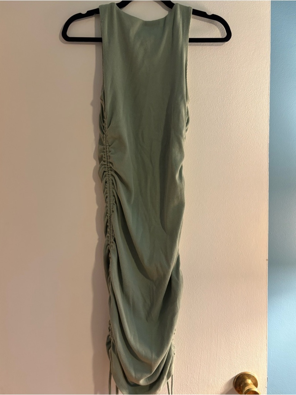 Over and Over Sage Green Ribbed Drawstring Ruched Bodycon Dress from Lulu's - Picture 4 of 7